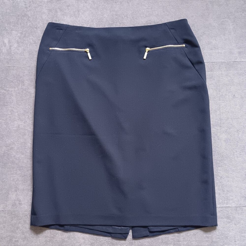 Tommy Hilfiger Pencil Skirt Zipper Pockets Above Knee Career Navy Size 12 - Picture 1 of 9